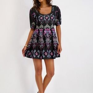 Kensie Black and Pink Patterned Mini Dress